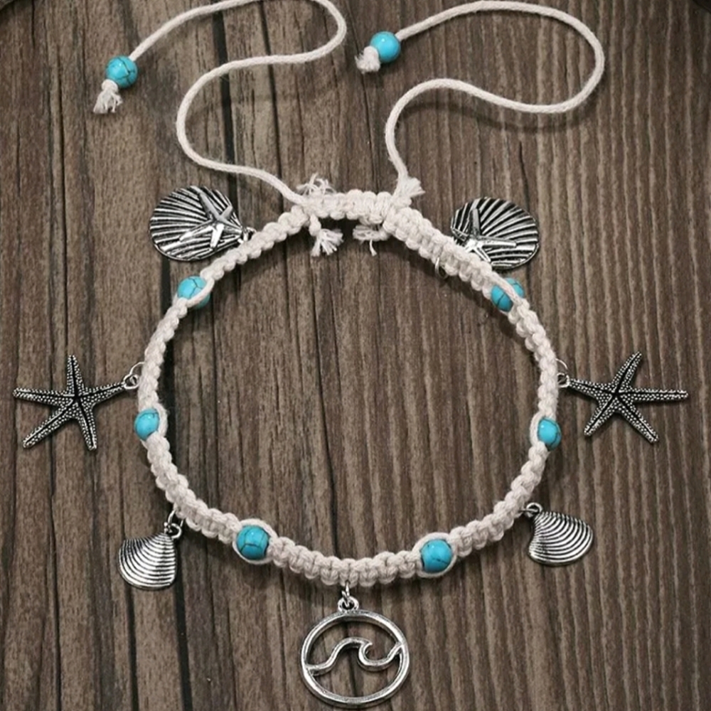 🆕 Starfish, Shell & Waves Ankle Bracelet / Adjustable